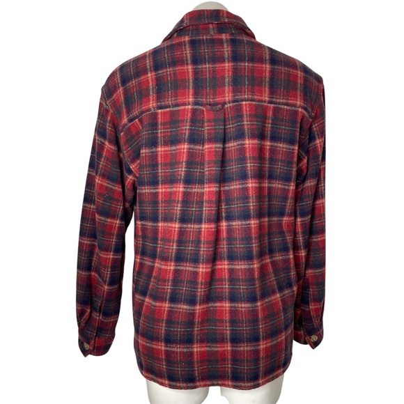 Timberland Wool Plaid Button Up Shirt M Red Black Tan Women’s Shacket - Picture 3 of 7